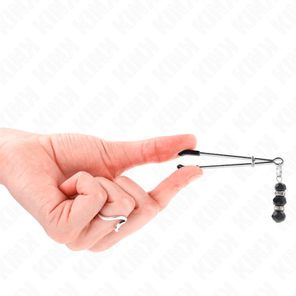 KINK - GOLD THIN NIPPLE CLAMPS WITH 3 BLACK GLASS BEADS 7 CM - Kink&Play