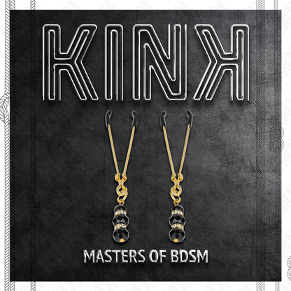 KINK - GOLD THIN NIPPLE CLAMPS WITH 3 BLACK GLASS BEADS 7 CM - Kink&Play