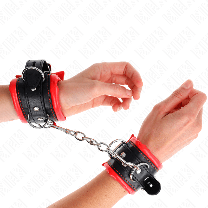 KINK - HEAVY WRIST RESTRAINTS WITH RED FUR LINED ADJUSTABLE 20 - 30 CM X 6 CM - Kink&Play