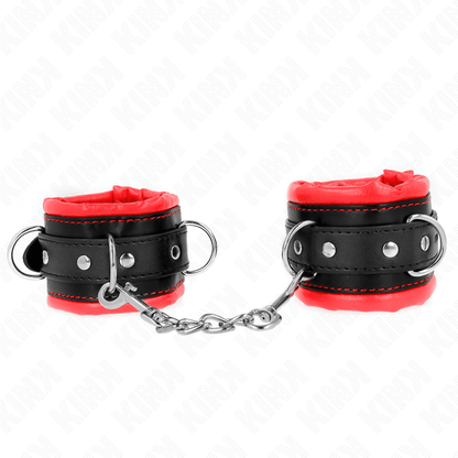 KINK - HEAVY WRIST RESTRAINTS WITH RED FUR LINED ADJUSTABLE 20 - 30 CM X 6 CM - Kink&Play