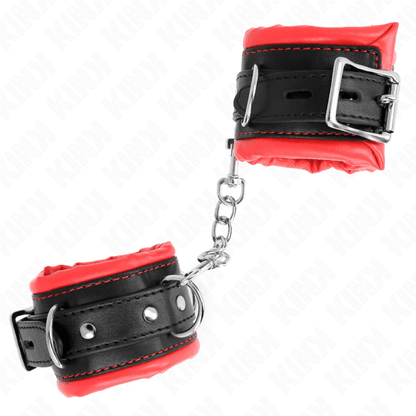 KINK - HEAVY WRIST RESTRAINTS WITH RED FUR LINED ADJUSTABLE 20 - 30 CM X 6 CM - Kink&Play