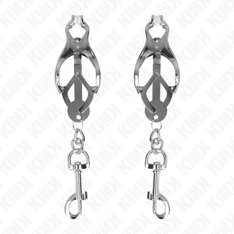 KINK - JAPANESE CLOVER NIPPLE CLAMPS WITH HOOKS SILVER - Kink&Play