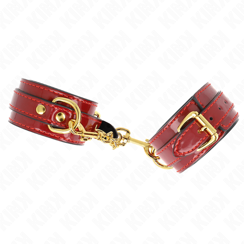 KINK - JOANNA ANGEL WRIST CUFFS RED ADJUSTABLE WITH GOLD CHAIN 16.5 - 26 CM X 4 CM - Kink&Play