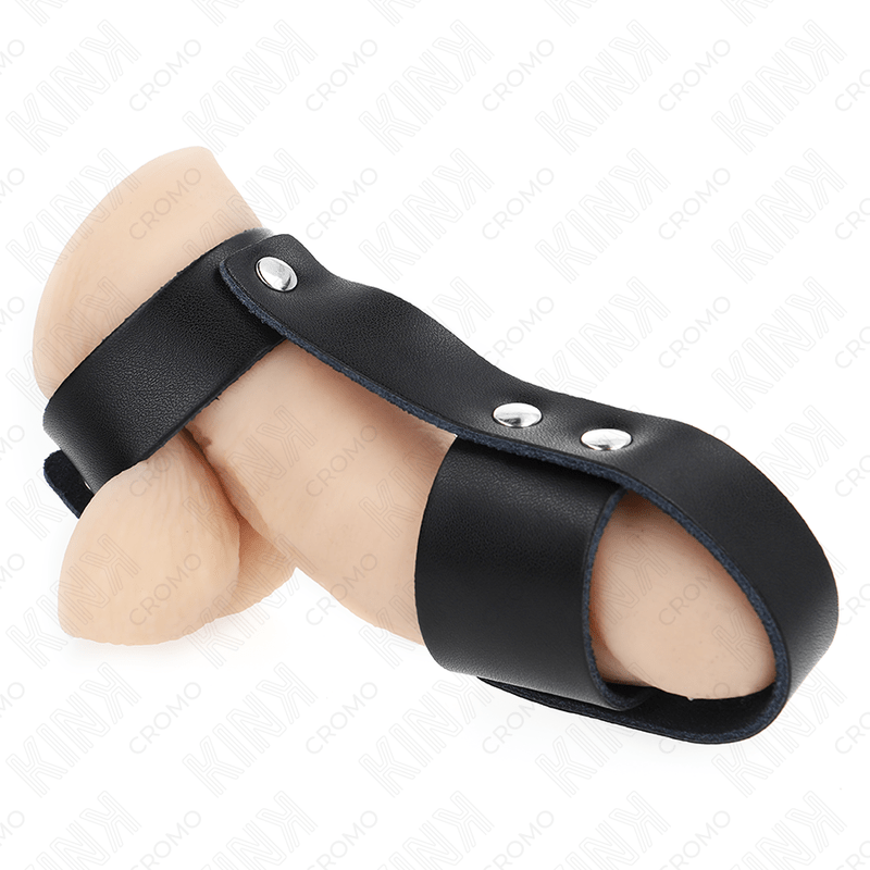 KINK - LEATHER PENIS CAGE RING WITH ADJUSTABLE BALL DIVIDER - Kink&Play