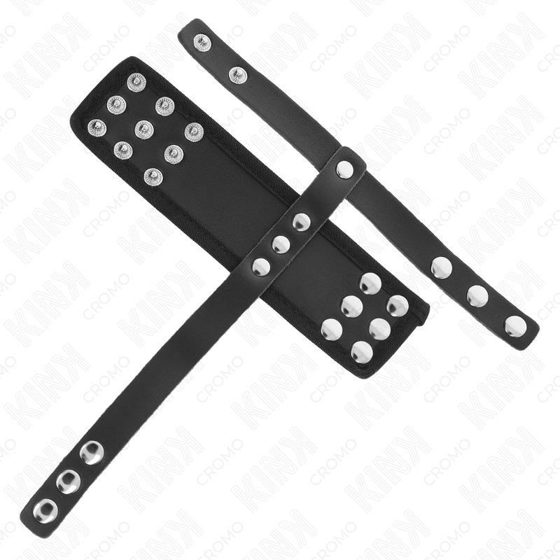 KINK - LEATHER PENIS CAGE RING WITH ADJUSTABLE COATED BALL DIVIDER STRAP - Kink&Play