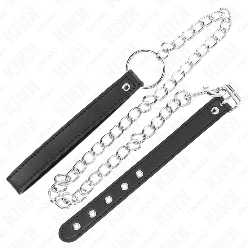 KINK - LEATHER PENIS RING 21.5 X 2 CM WITH 60 CM METAL CHAIN AND LEATHER STRAP - Kink&Play