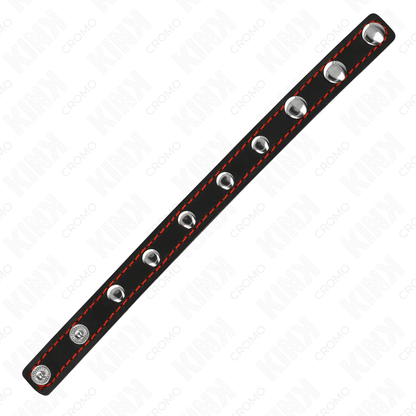KINK - LEATHER PENIS RING WITH PRESSURE CLOSURE RED LINING 21 X 1.5 CM - Kink&Play
