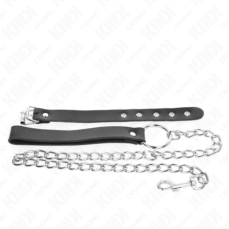 KINK - LEATHER PENIS RING WITH STRAP 21.5 X 2 CM AND METAL CHAIN 60 CM - Kink&Play