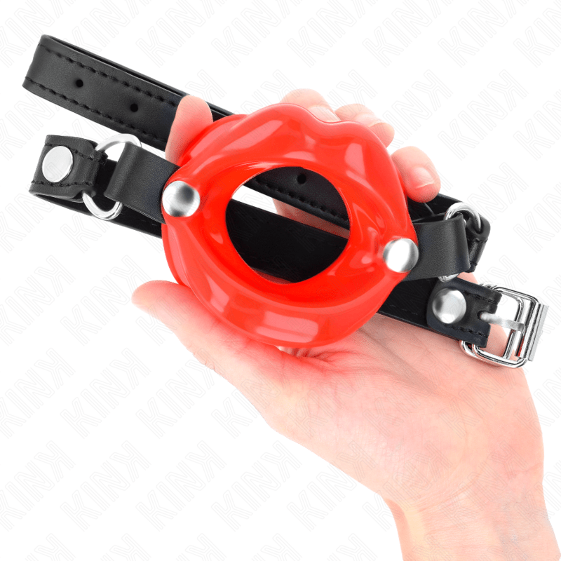 KINK - LIP 8 CM GAG WITH RED LEATHERETTE STRAP 63 x 2 CM ADJUSTABLE 39 - 58 CM - Kink&Play