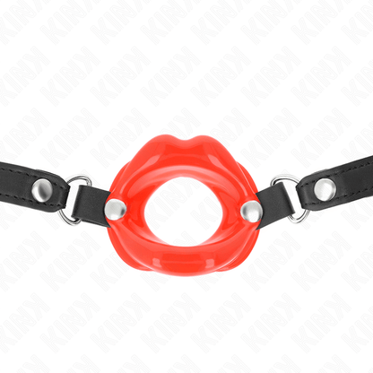 KINK - LIP 8 CM GAG WITH RED LEATHERETTE STRAP 63 x 2 CM ADJUSTABLE 39 - 58 CM - Kink&Play