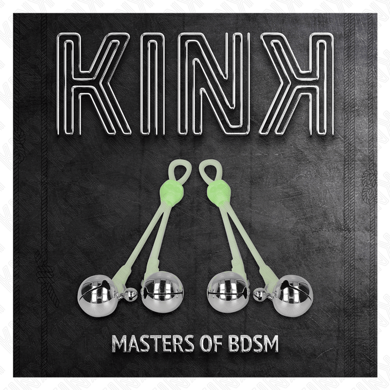 KINK - LUMINOUS SKULL NIPPLE CLAMPS WITH RING BELLS ADJUSTABLE GREEN / SILVER - Kink&Play