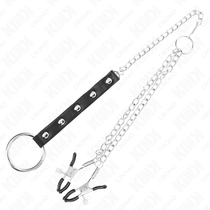 KINK - METAL PENIS RING WITH CHAIN AND ADJUSTABLE NIPPLE CLAMPS - Kink&Play