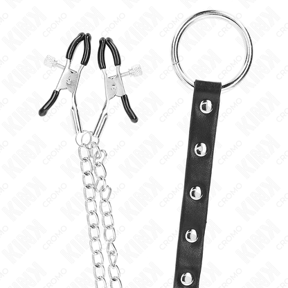 KINK - METAL PENIS RING WITH CHAIN AND ADJUSTABLE NIPPLE CLAMPS - Kink&Play