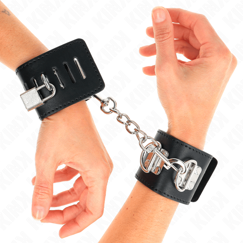 KINK - MULTIPOSITION WRIST RESTRAINTS WITH PADLOCK CLOSURE BLACK ADJUSTABLE 16 - 23 CM X 5.5 CM - Kink&Play