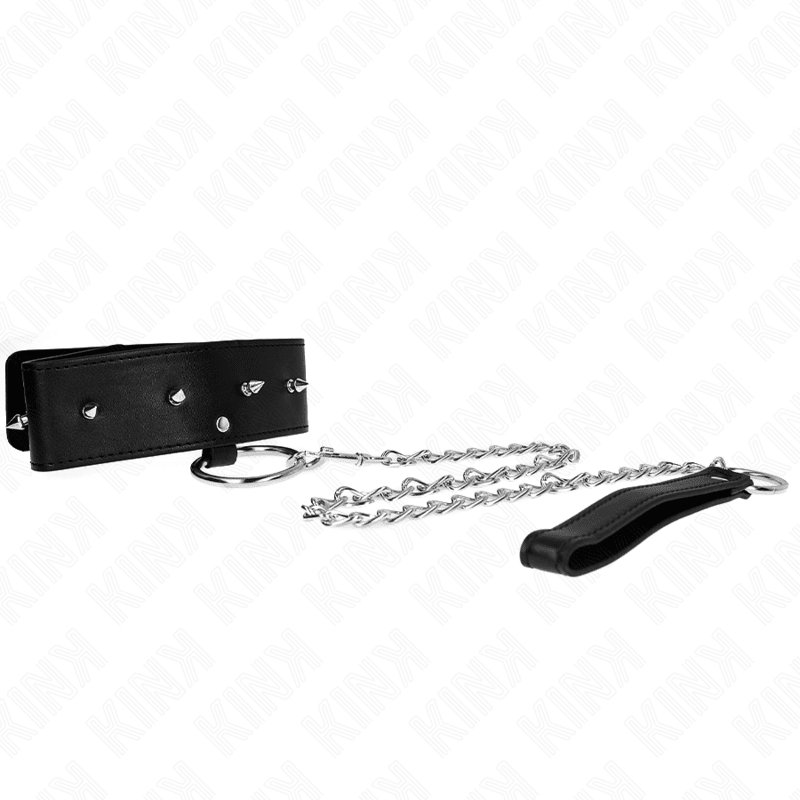 KINK - NECKLACE 65 CM WITH LEASH WITH SILVER STUDS MODEL 2 ADJUSTABLE 36 - 43 CM X 5 CM - Kink&Play