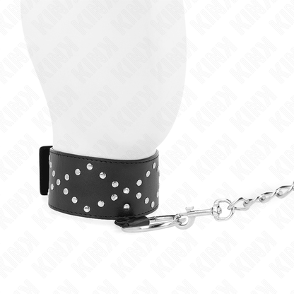 KINK - NECKLACE 65 CM WITH LEASH WITH SILVER STUDS MODEL 3 ADJUSTABLE 36 - 43 CM X 5 CM - Kink&Play
