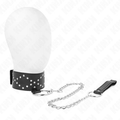 KINK - NECKLACE 65 CM WITH LEASH WITH SILVER STUDS MODEL 3 ADJUSTABLE 36 - 43 CM X 5 CM - Kink&Play