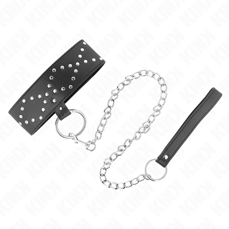 KINK - NECKLACE 65 CM WITH LEASH WITH SILVER STUDS MODEL 3 ADJUSTABLE 36 - 43 CM X 5 CM - Kink&Play