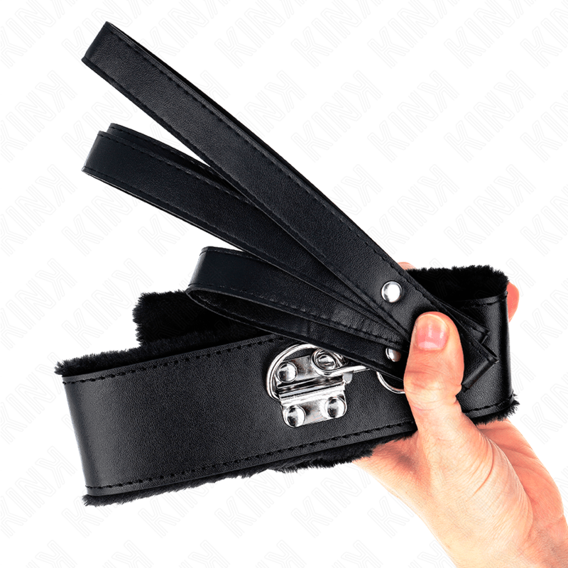 KINK - NECKLACE WITH LEASH 116 CM WITH SILVER STUDS MODEL 4 BLACK ADJUSTABLE 40 - 48 CM X 6 CM - Kink&Play