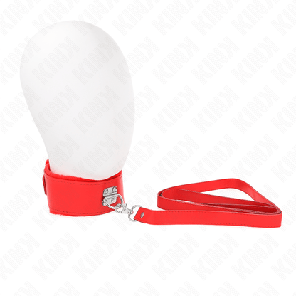 KINK - NECKLACE WITH LEASH 116 CM WITH SILVER STUDS MODEL 4 RED ADJUSTABLE 40 - 48 CM X 6 CM - Kink&Play