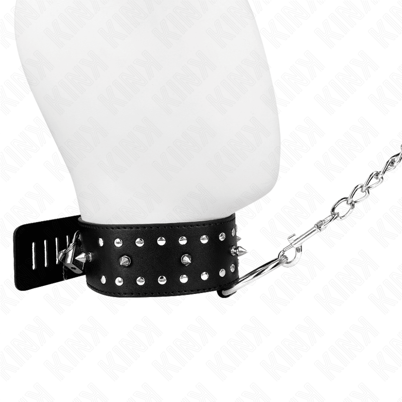KINK - NECKLACE WITH LEASH 65 CM WITH SILVER STUDS MODEL 1 ADJUSTABLE 36 - 43 CM X 5 CM - Kink&Play