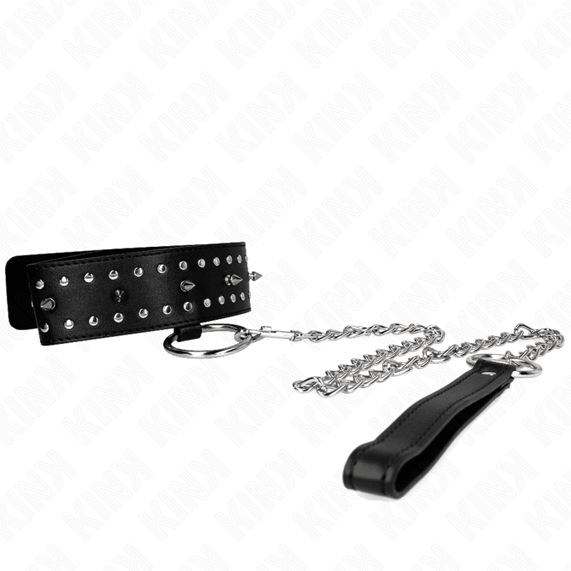 KINK - NECKLACE WITH LEASH 65 CM WITH SILVER STUDS MODEL 1 ADJUSTABLE 36 - 43 CM X 5 CM - Kink&Play