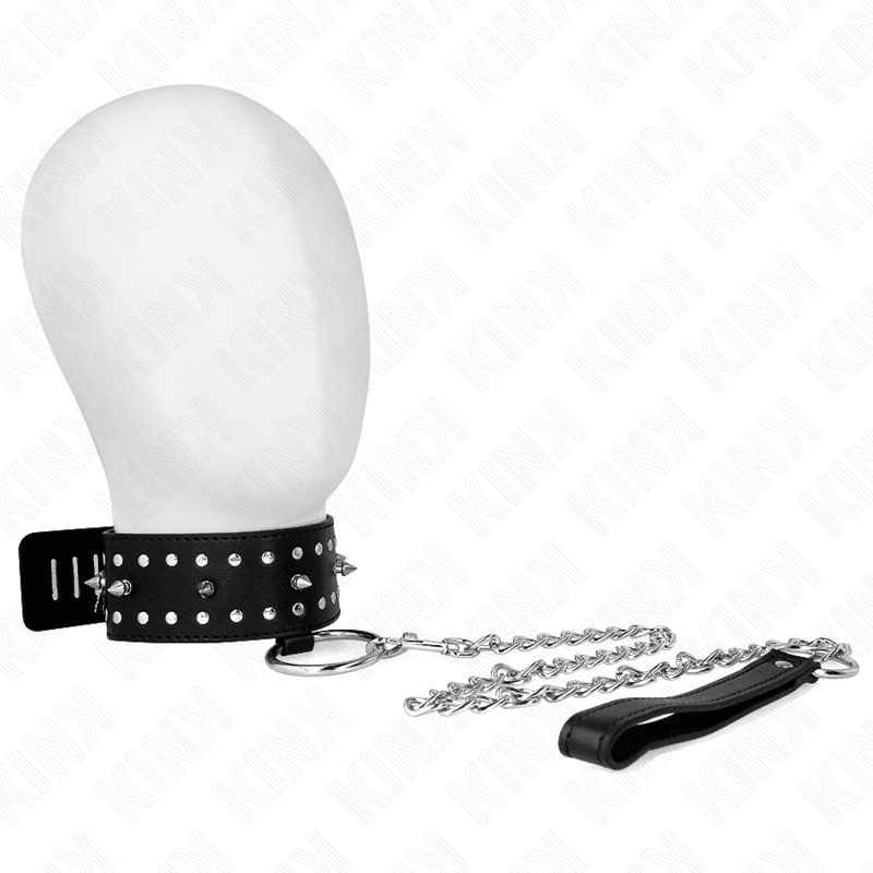 KINK - NECKLACE WITH LEASH 65 CM WITH SILVER STUDS MODEL 1 ADJUSTABLE 36 - 43 CM X 5 CM - Kink&Play