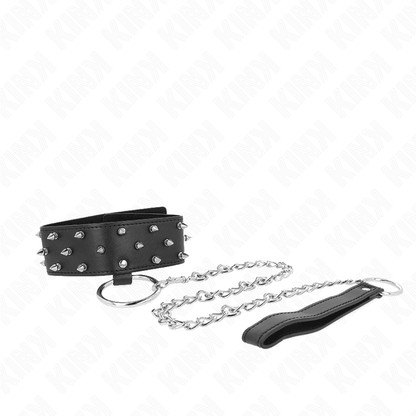 KINK - NECKLACE WITH LEASH 65 CM WITH SILVER STUDS MODEL 5 ADJUSTABLE 36 - 43 CM X 5 CM - Kink&Play