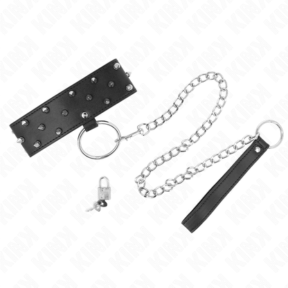 KINK - NECKLACE WITH LEASH 65 CM WITH SILVER STUDS MODEL 5 ADJUSTABLE 36 - 43 CM X 5 CM - Kink&Play