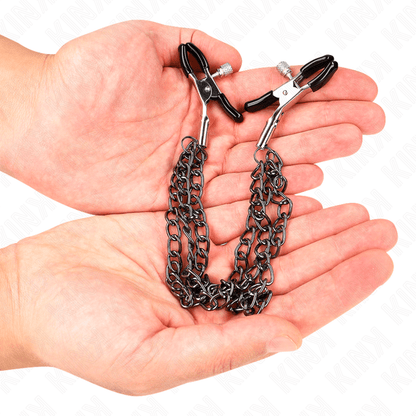 KINK - NIPPLE CLAMPS WITH 3 CHAINS BLACK 20/23/28 CM - Kink&Play