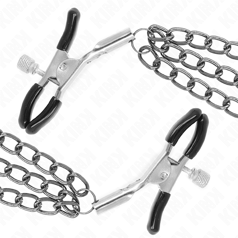 KINK - NIPPLE CLAMPS WITH 3 CHAINS BLACK 20/23/28 CM - Kink&Play
