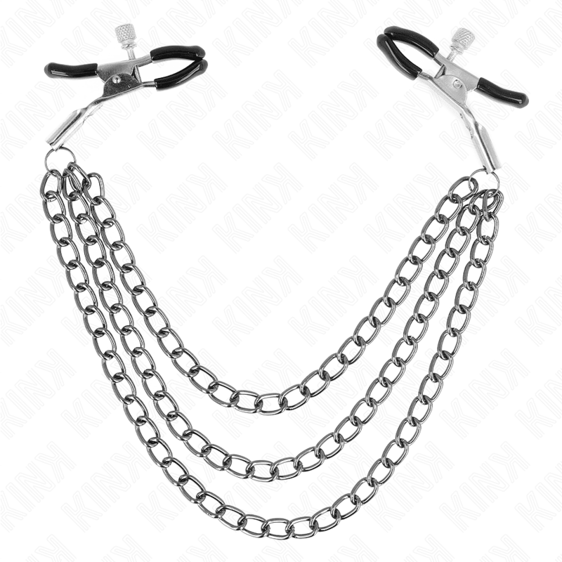 KINK - NIPPLE CLAMPS WITH 3 CHAINS BLACK 20/23/28 CM - Kink&Play