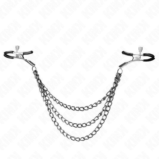 KINK - NIPPLE CLAMPS WITH 3 CHAINS BLACK 20/23/28 CM - Kink&Play