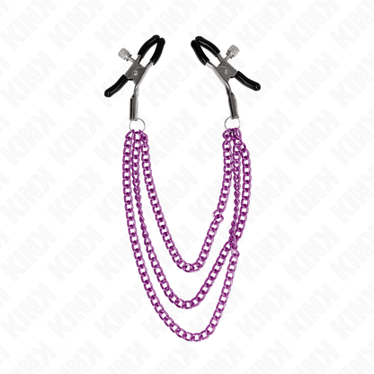 KINK - NIPPLE CLAMPS WITH 3 CHAINS PURPLE 20/23/28 CM - Kink&Play