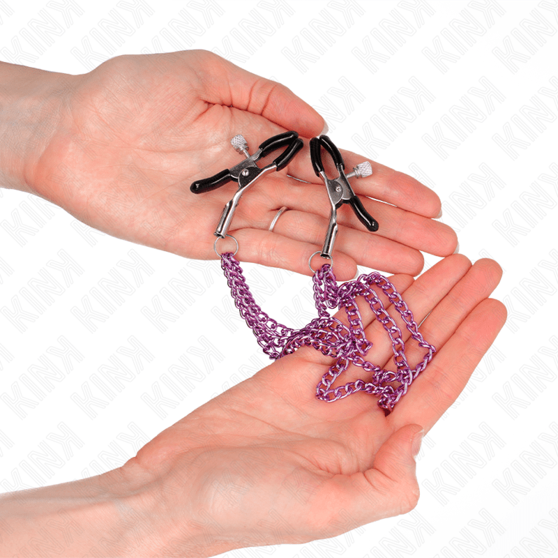 KINK - NIPPLE CLAMPS WITH 3 CHAINS PURPLE 20/23/28 CM - Kink&Play
