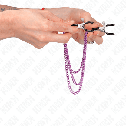 KINK - NIPPLE CLAMPS WITH 3 CHAINS PURPLE 20/23/28 CM - Kink&Play