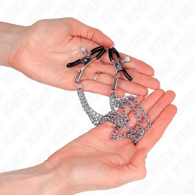 KINK - NIPPLE CLAMPS WITH 3 CHAINS SILVER 20/23/28 CM - Kink&Play