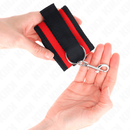 KINK - NYLON BIND HOOK&LOOP WRIST RESTRAINTS RED - BLACK MODEL 2 ADJUSTABLE 18 - 35 CM X 6 CM - Kink&Play
