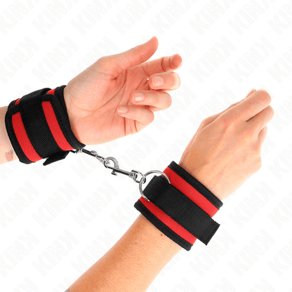 KINK - NYLON BIND HOOK&LOOP WRIST RESTRAINTS RED - BLACK MODEL 2 ADJUSTABLE 18 - 35 CM X 6 CM - Kink&Play