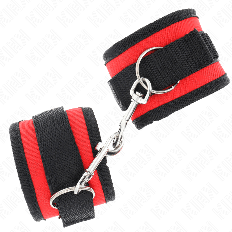 KINK - NYLON BIND HOOK&LOOP WRIST RESTRAINTS RED - BLACK MODEL 2 ADJUSTABLE 18 - 35 CM X 6 CM - Kink&Play