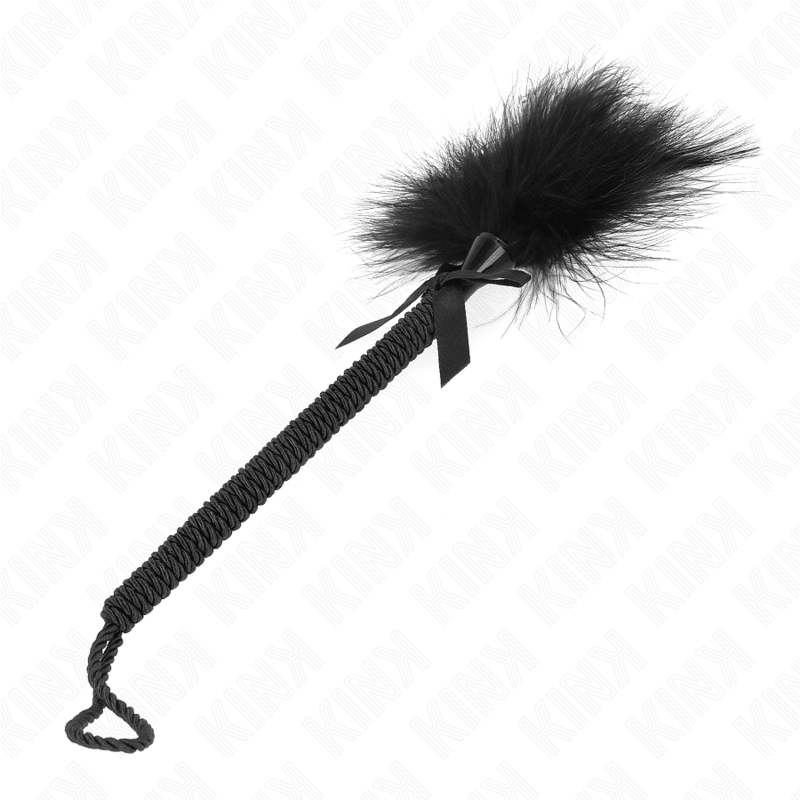 KINK - NYLON ROPE WAND WITH TICKLE FEATHERS AND BLACK BOW 25 CM - Kink&Play