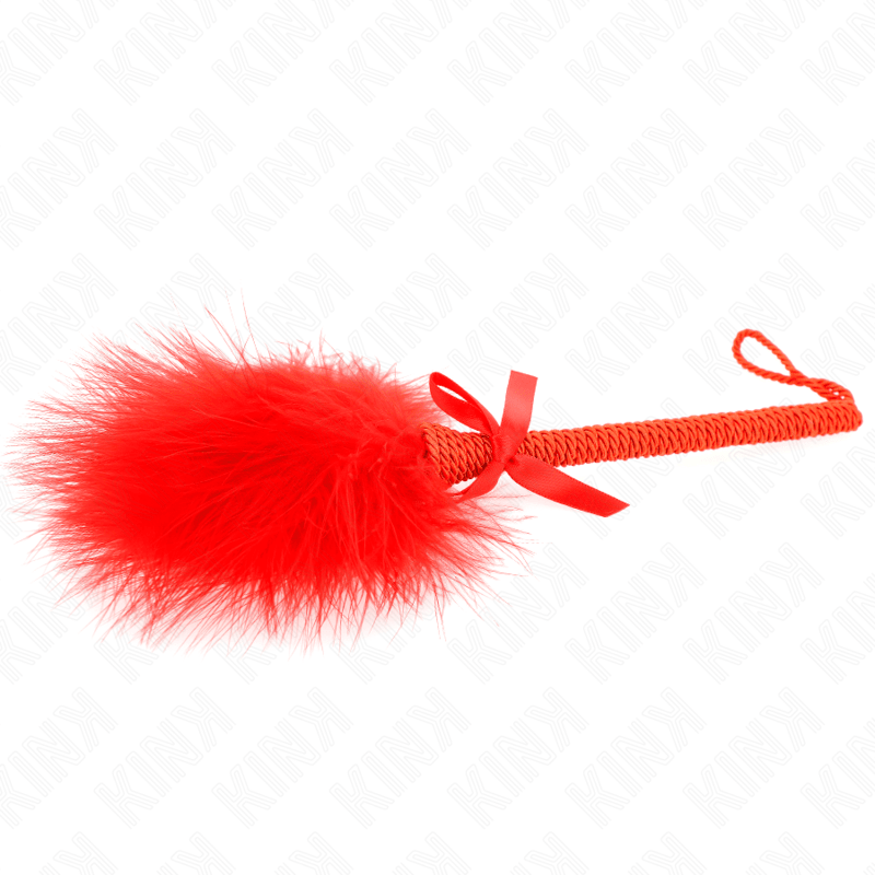 KINK - NYLON ROPE WAND WITH TICKLE FEATHERS AND RED BOW 25 CM - Kink&Play