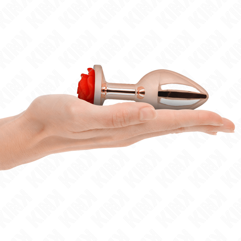 KINK - PINK GOLD ANAL PLUG WITH RED ROSE L - Kink&Play