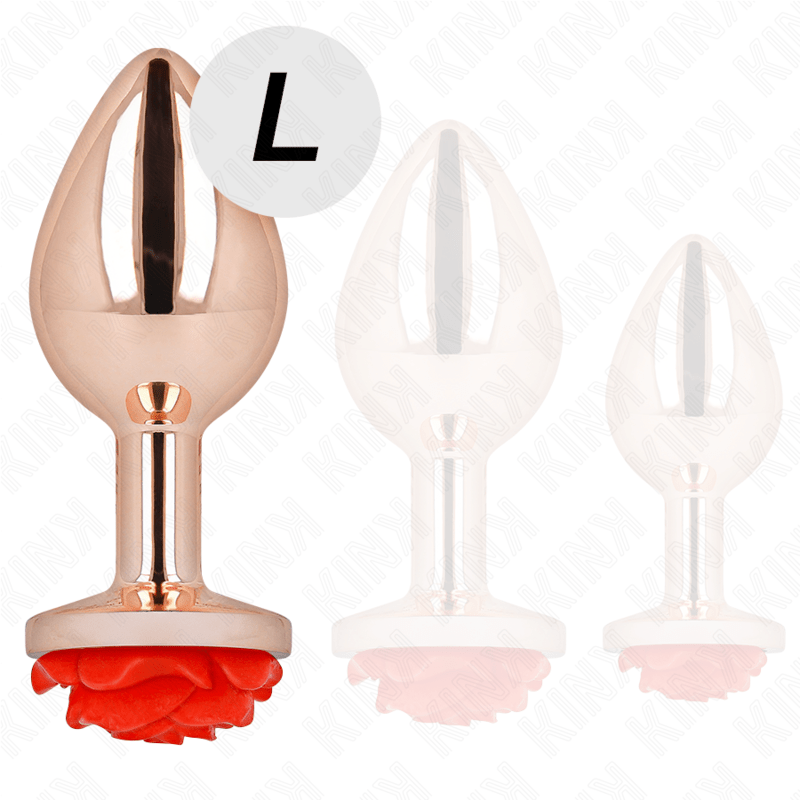 KINK - PINK GOLD ANAL PLUG WITH RED ROSE L - Kink&Play