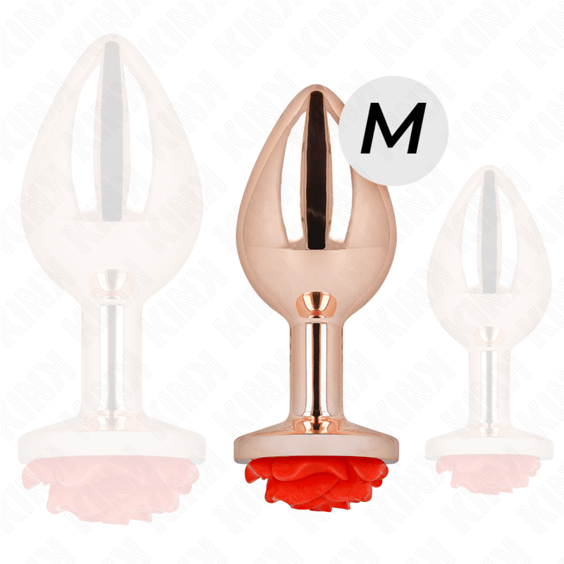 KINK - PINK GOLD ANAL PLUG WITH RED ROSE M - Kink&Play