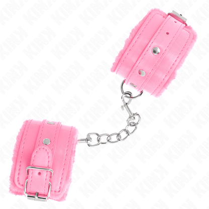 KINK - PREMIUM FUR LINED WRIST RESTRAINTS PINK WITH PINK BELT ADJUSTABLE 17 - 29 CM X 6 CM - Kink&Play