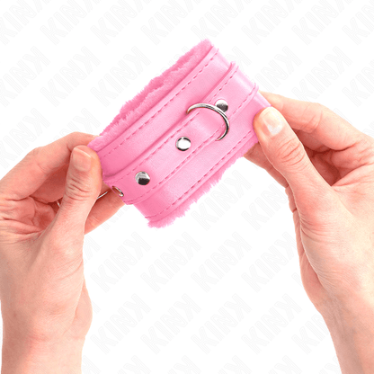 KINK - PREMIUM FUR LINED WRIST RESTRAINTS PINK WITH PINK BELT ADJUSTABLE 17 - 29 CM X 6 CM - Kink&Play