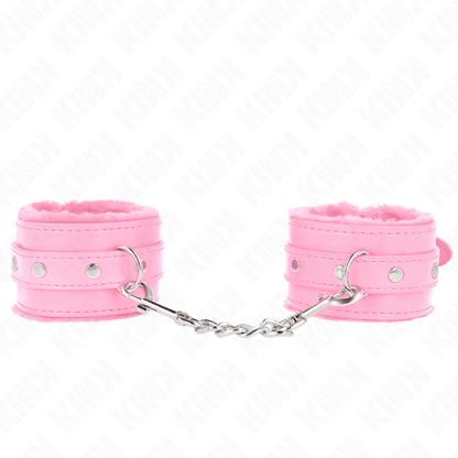 KINK - PREMIUM FUR LINED WRIST RESTRAINTS PINK WITH PINK BELT ADJUSTABLE 17 - 29 CM X 6 CM - Kink&Play
