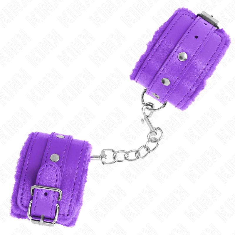 KINK - PREMIUM FUR LINED WRIST RESTRAINTS PURPLE WITH PURPLE BELT ADJUSTABLE 17 - 29 CM X 6 CM - Kink&Play