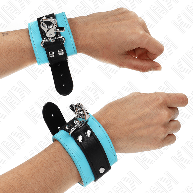 KINK - PREMIUM LOCKABLE WRIST RESTRAINTS BLACK / BLUE ADJUSTABLE 21 - 28 CM X 5.5 CM - Kink&Play